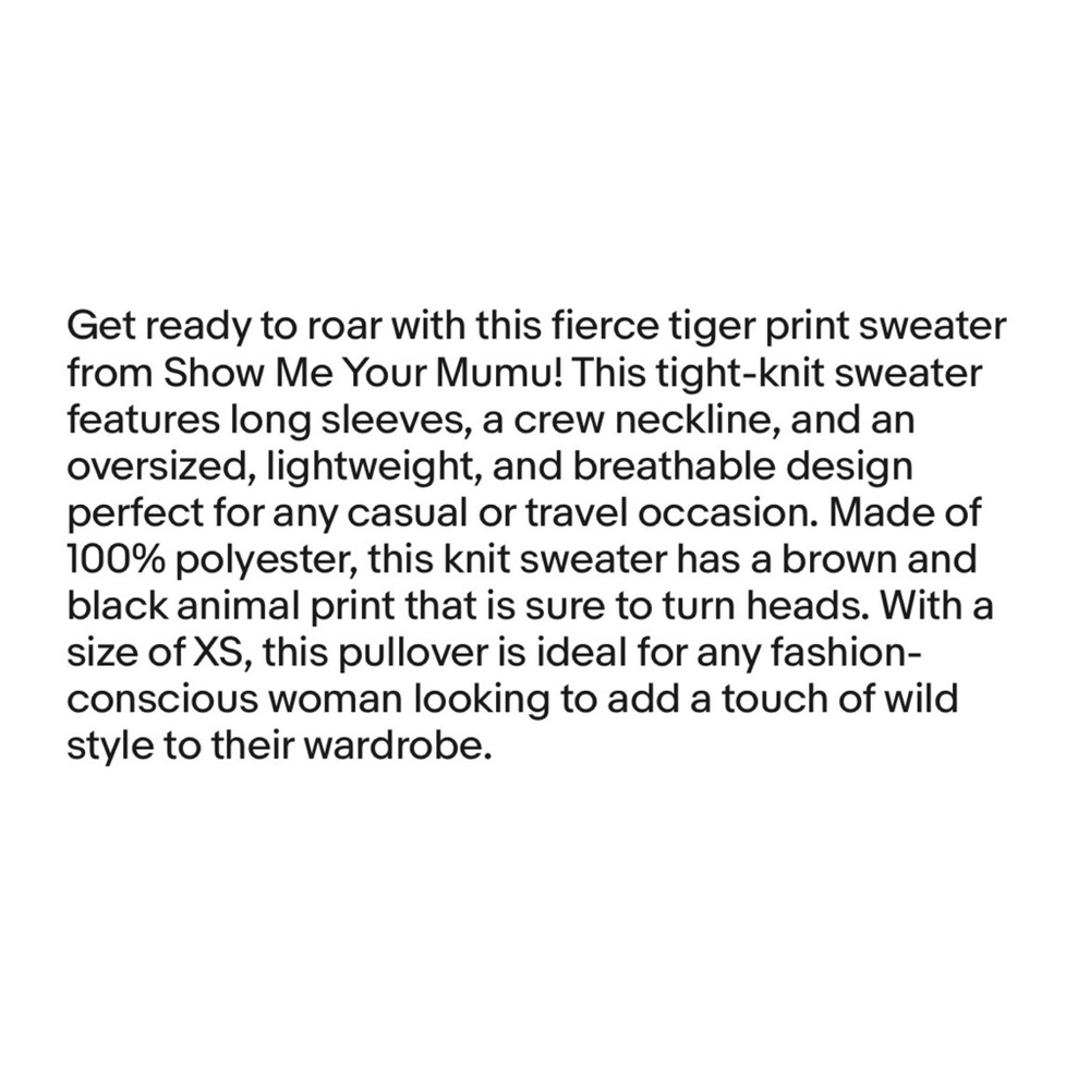 NWOT SHOW ME YOUR MUMU | Women’s Great Tiger Knit Bonfire Sweater XS $14… - Picture 6 of 6